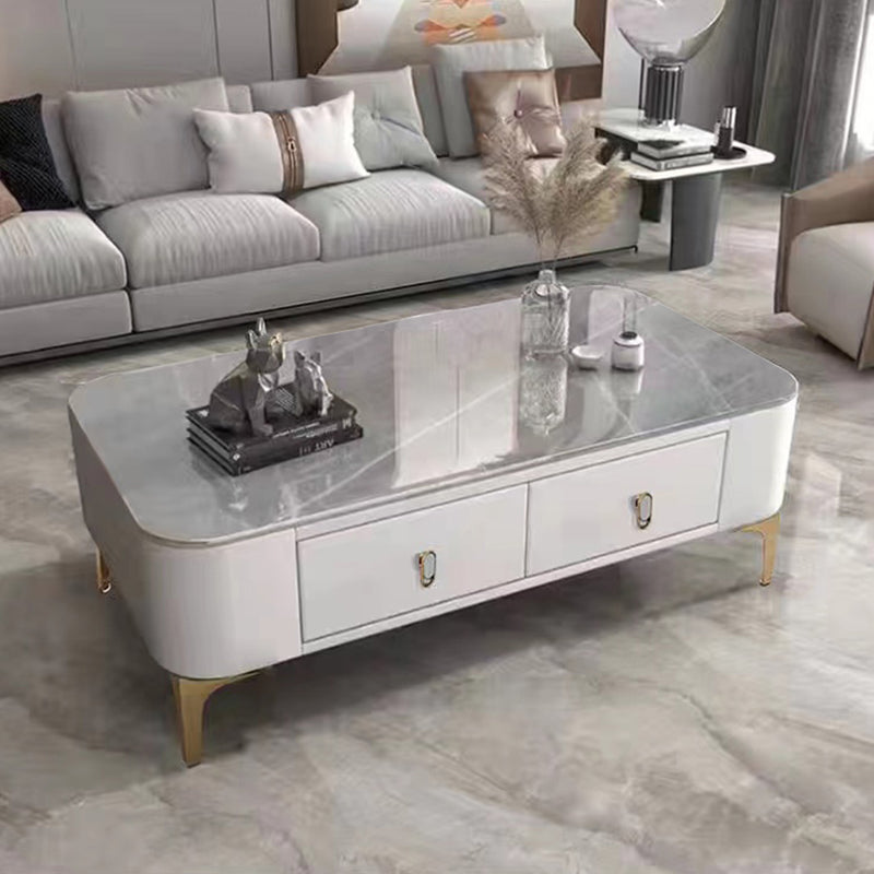 Triangle Slate Coffee Table Glam 4 Legs with 2 Storage Drawers