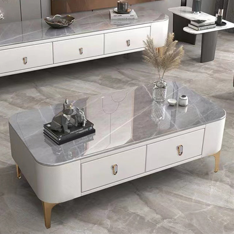 Triangle Slate Coffee Table Glam 4 Legs with 2 Storage Drawers