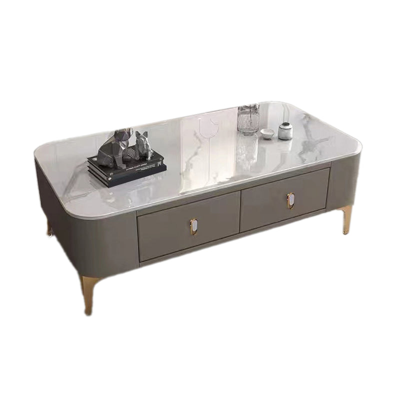 Triangle Slate Coffee Table Glam 4 Legs with 2 Storage Drawers