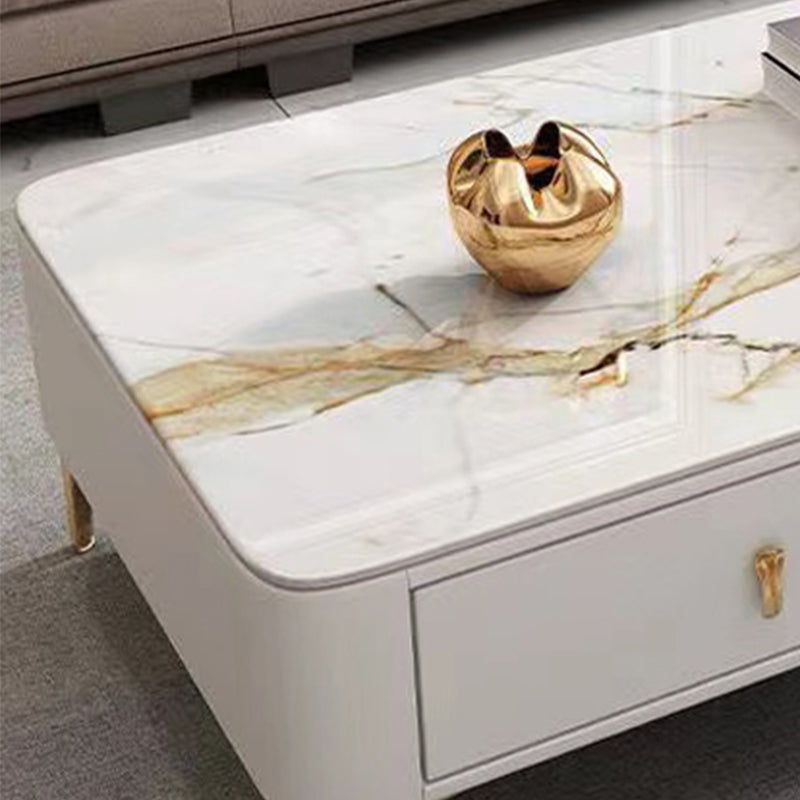 Triangle Slate Coffee Table Glam 4 Legs with 2 Storage Drawers