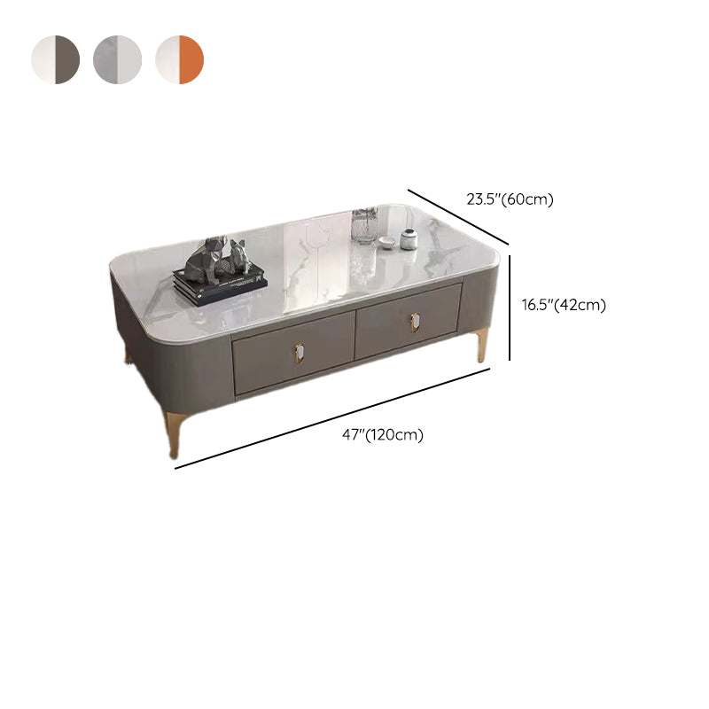 Triangle Slate Coffee Table Glam 4 Legs with 2 Storage Drawers