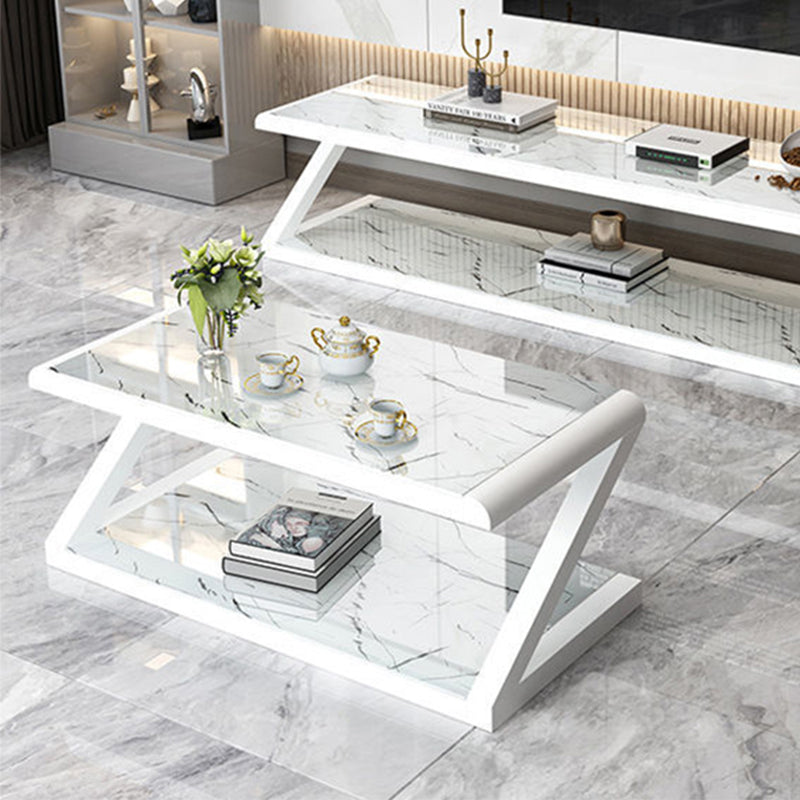Metal Sled Coffee Table Contemporary Glass Top with Storage Shelf