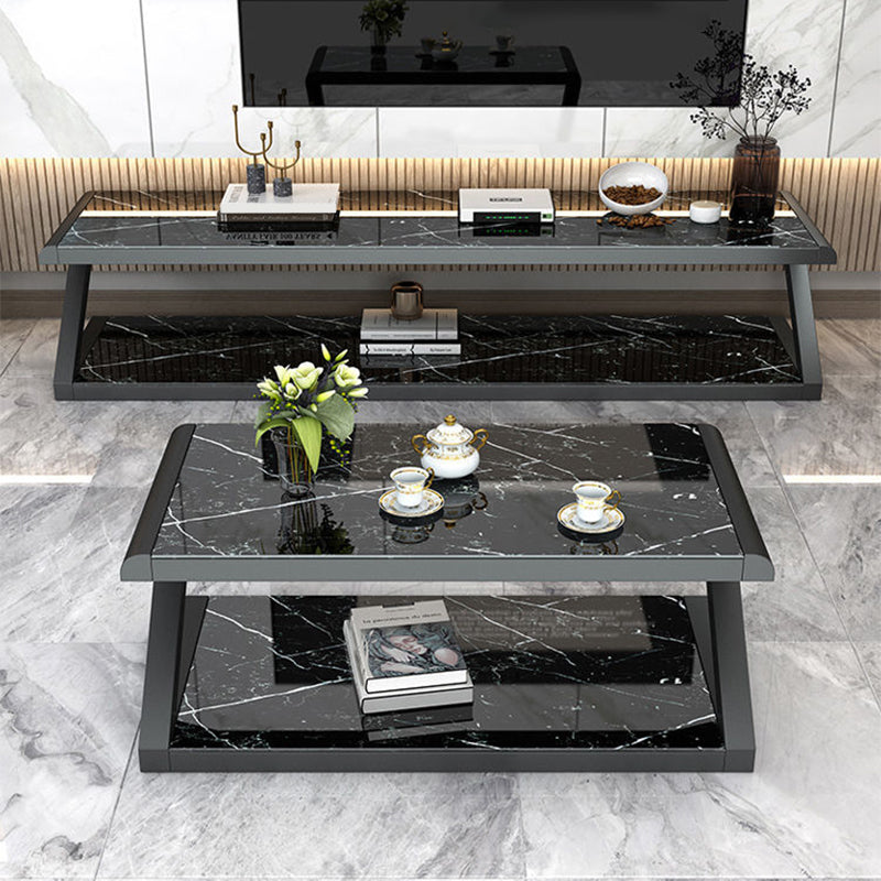 Metal Sled Coffee Table Contemporary Glass Top with Storage Shelf