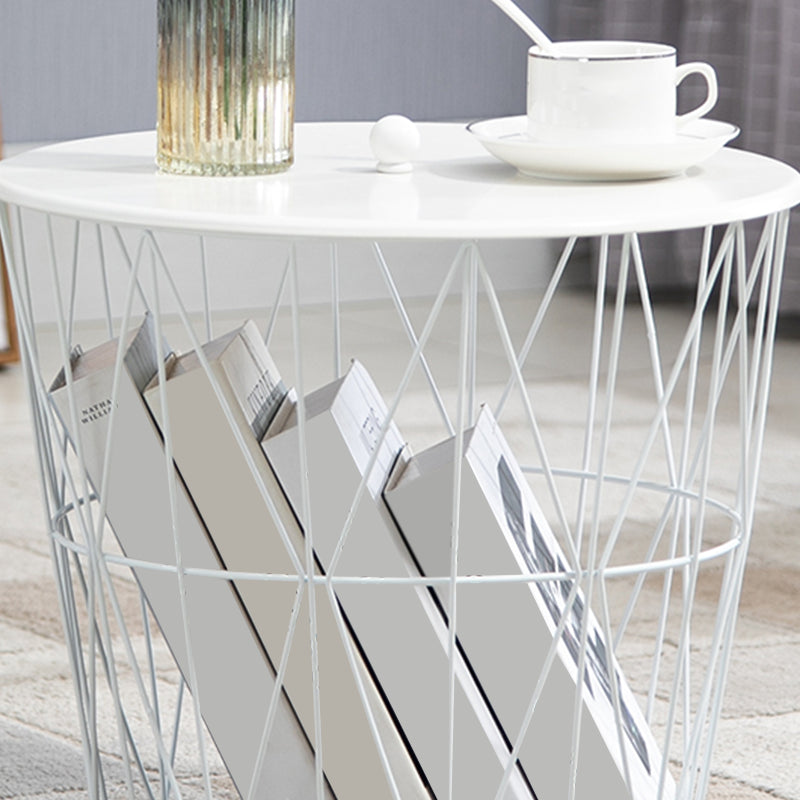 Storage Contemporary Coffee or End Table with Metal Round Top