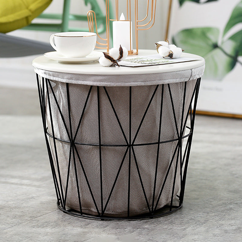 Fram Base Coffee or End Table with Storage Contemporary Metal Round Top