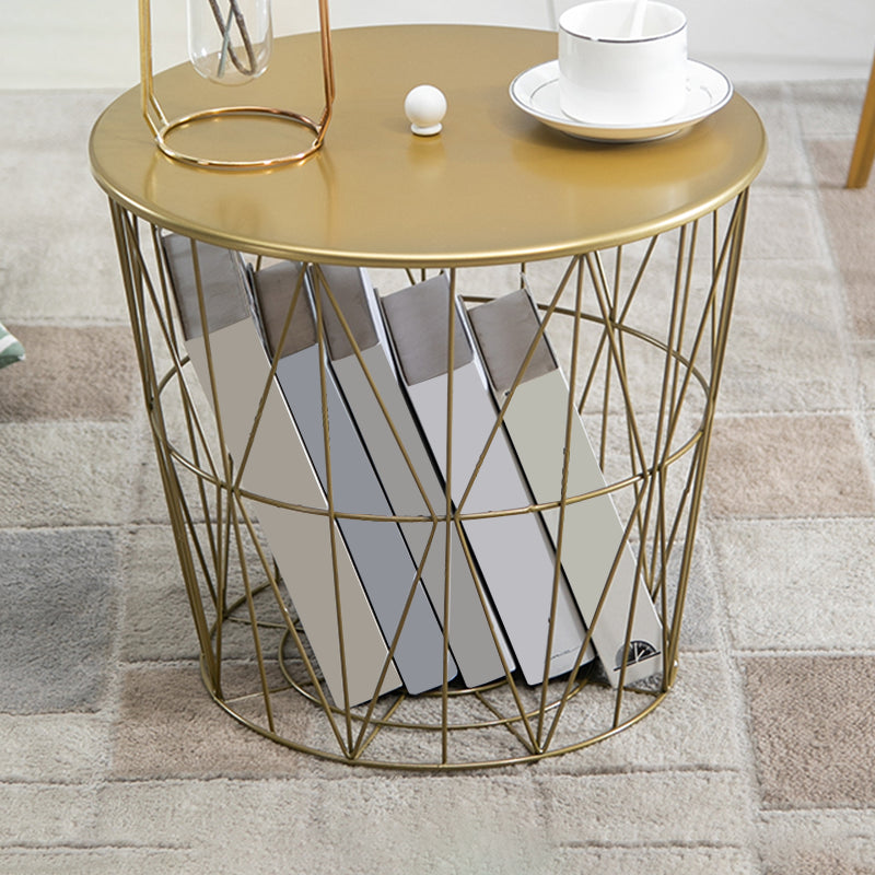 Fram Base Coffee or End Table with Storage Contemporary Metal Round Top