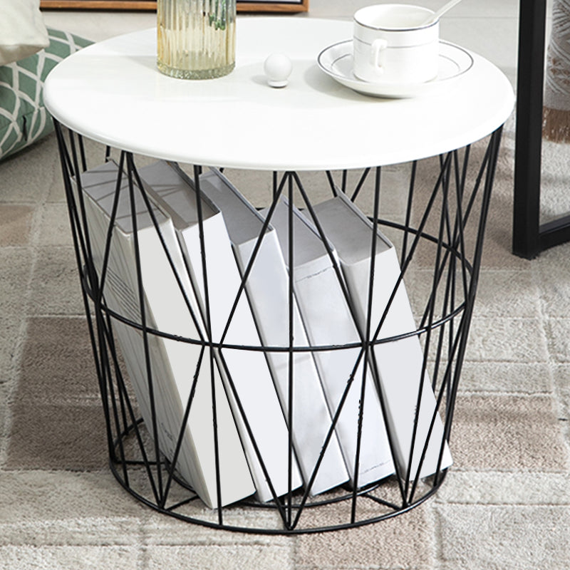 Fram Base Coffee or End Table with Storage Contemporary Metal Round Top