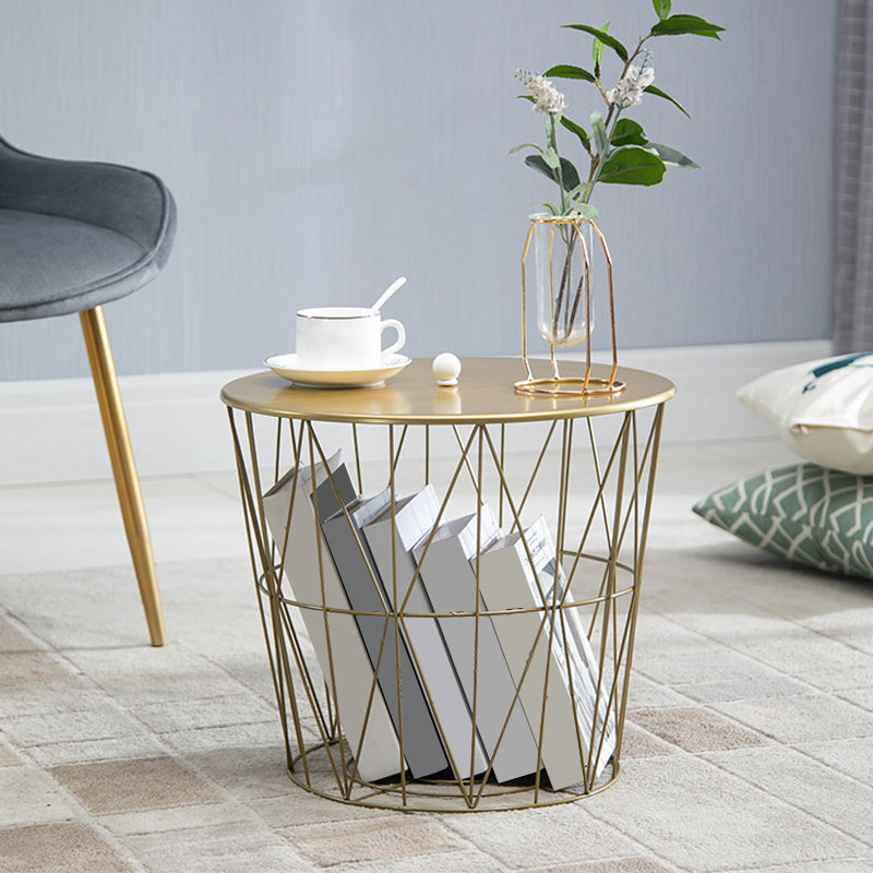 Contemporary Metal Round Top Coffee or End Table with Fram Base