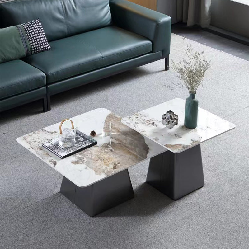 Round Slate Top Cocktail Table with Black Metal Base Contemporary