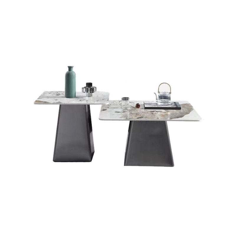 Round Slate Top Cocktail Table with Black Metal Base Contemporary