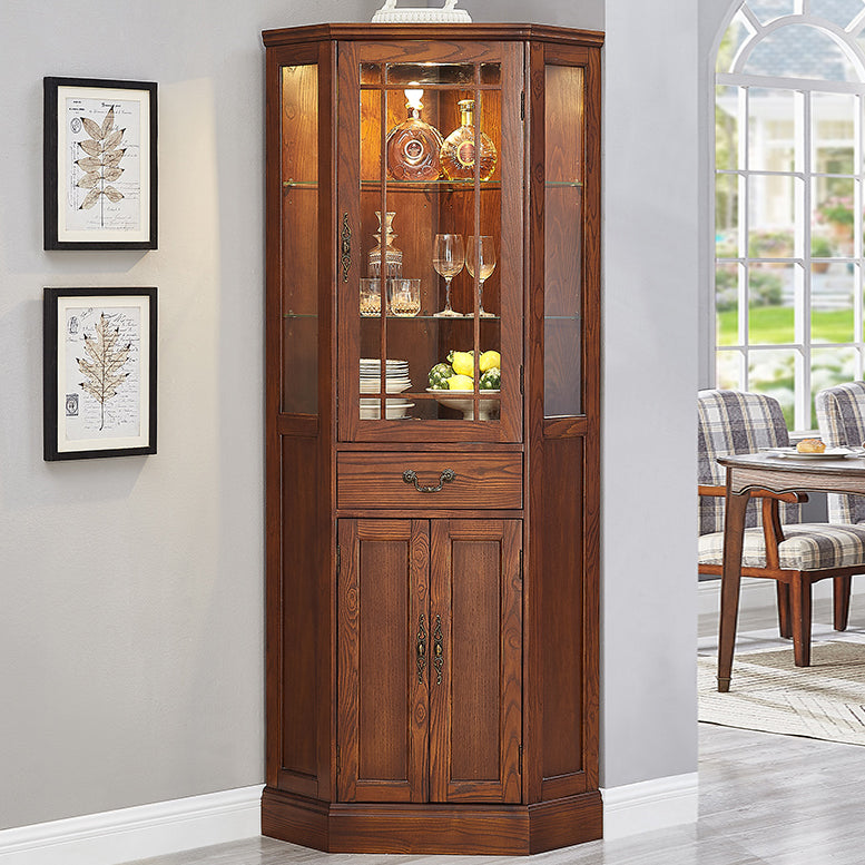 Rustic Glass Paned Solid Wood Accent Cabinet with Adjustable Shelves