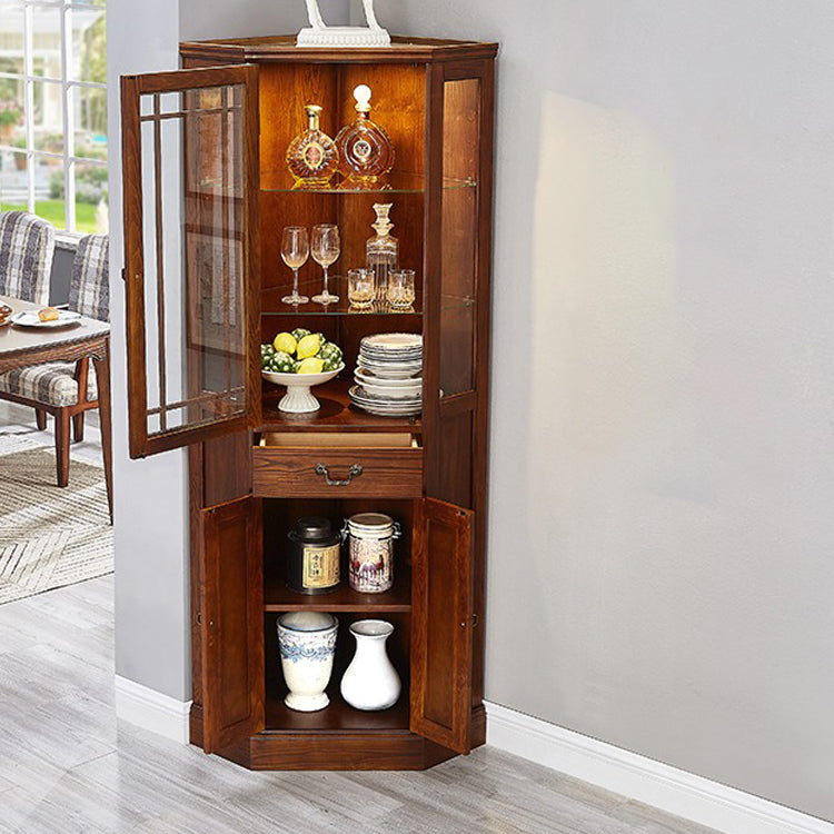 Rustic Glass Paned Solid Wood Accent Cabinet with Adjustable Shelves