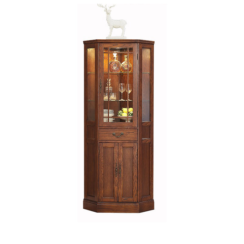 Rustic Glass Paned Solid Wood Accent Cabinet with Adjustable Shelves
