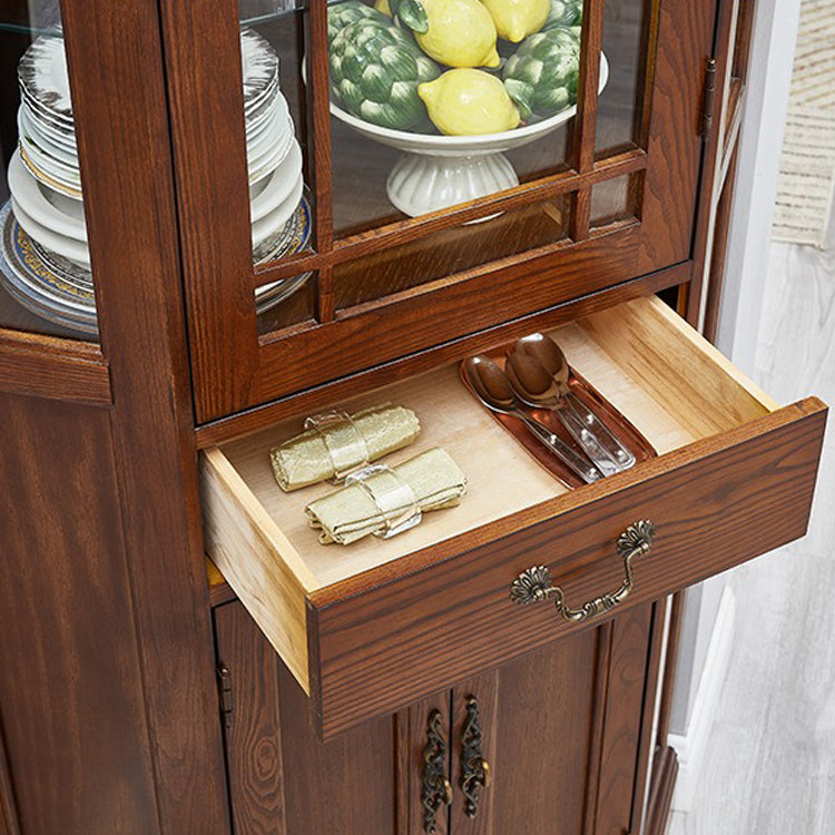 Rustic Glass Paned Solid Wood Accent Cabinet with Adjustable Shelves