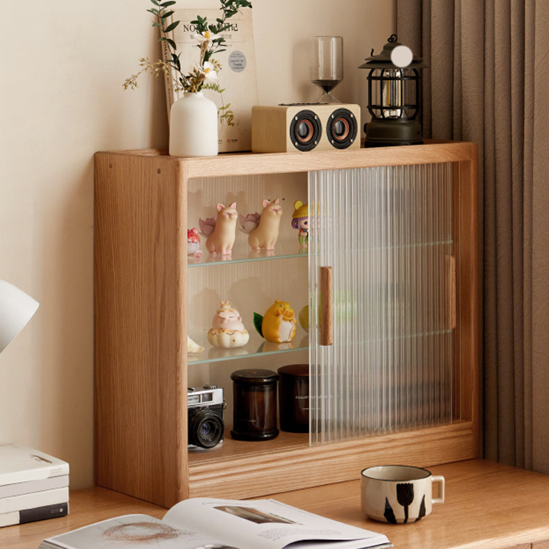 Solid Wood No Distressing Natural Glass Paned Accent Cabinet