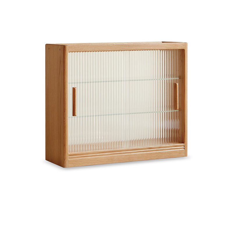 Solid Wood No Distressing Natural Glass Paned Accent Cabinet