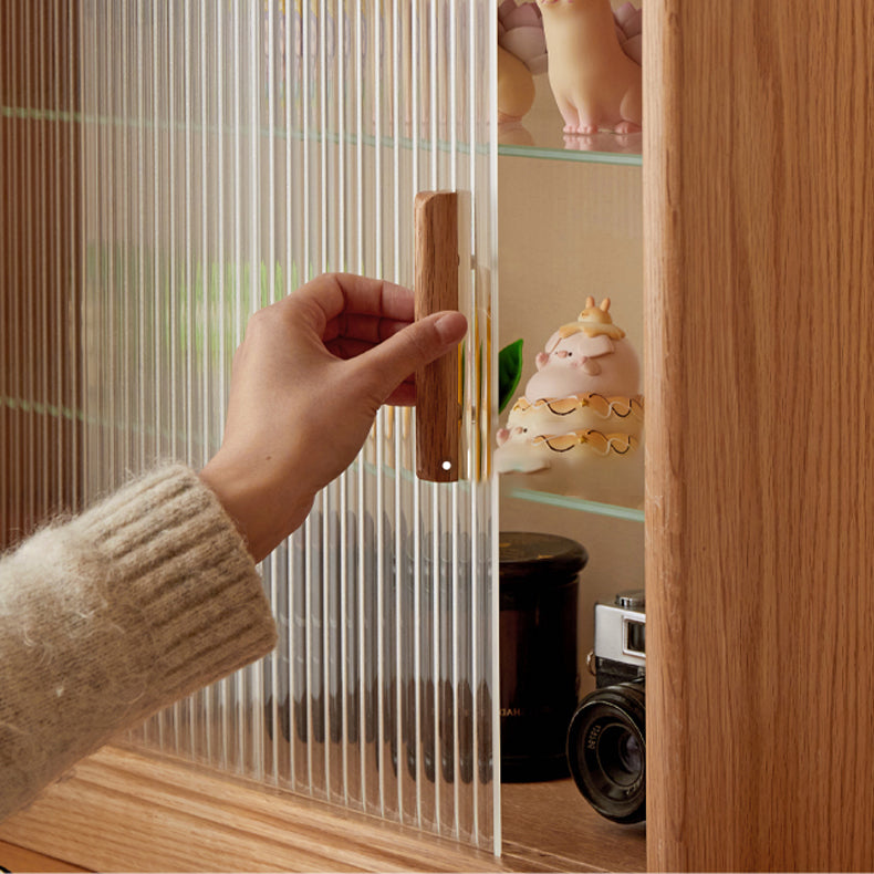 Solid Wood No Distressing Natural Glass Paned Accent Cabinet