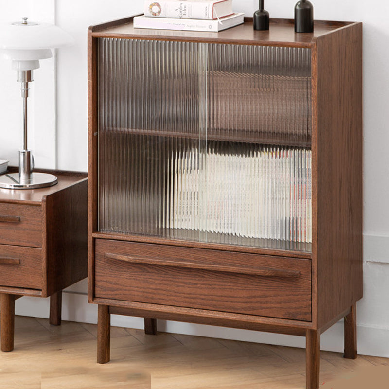 Solid Wood Glass Paned Brown 1 - Drawer Accent Cabinet for Living Room