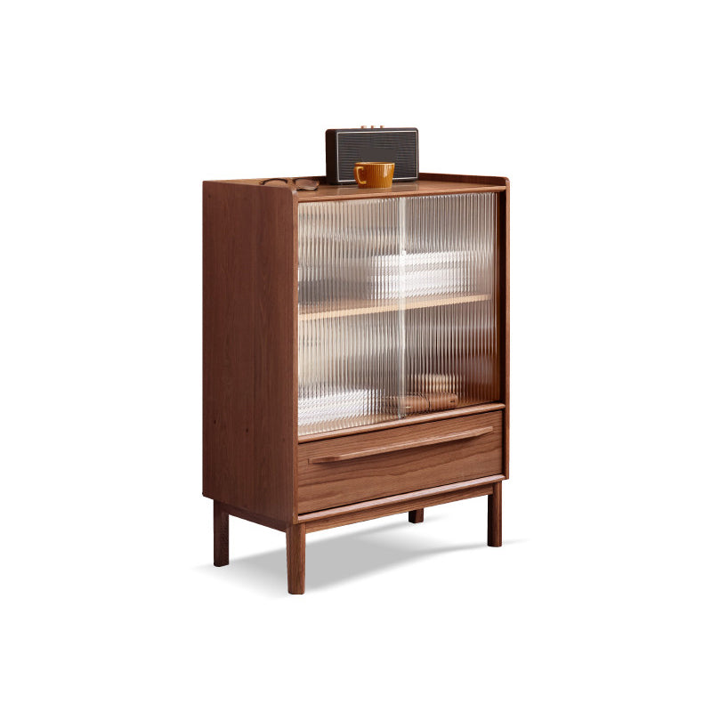 Solid Wood Glass Paned Brown 1 - Drawer Accent Cabinet for Living Room