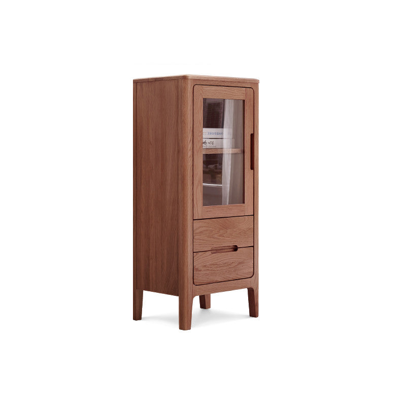 Solid Wood Glass Paned Grooves Accent Cabinet with Door and Drawer