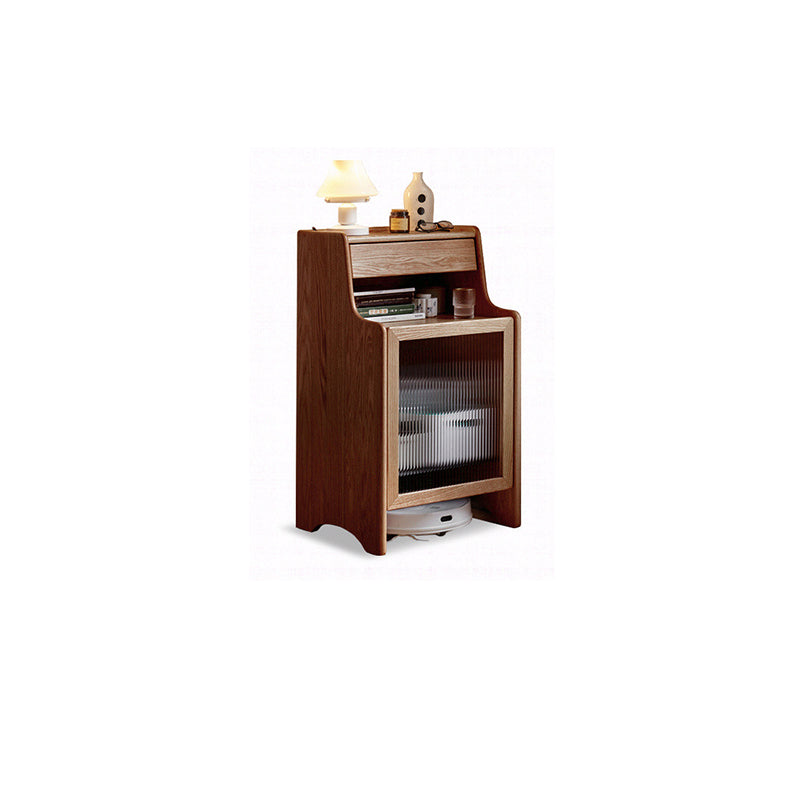 Glass Paned Living Room Contemporary Solid Wood Accent Cabinet with Drawer