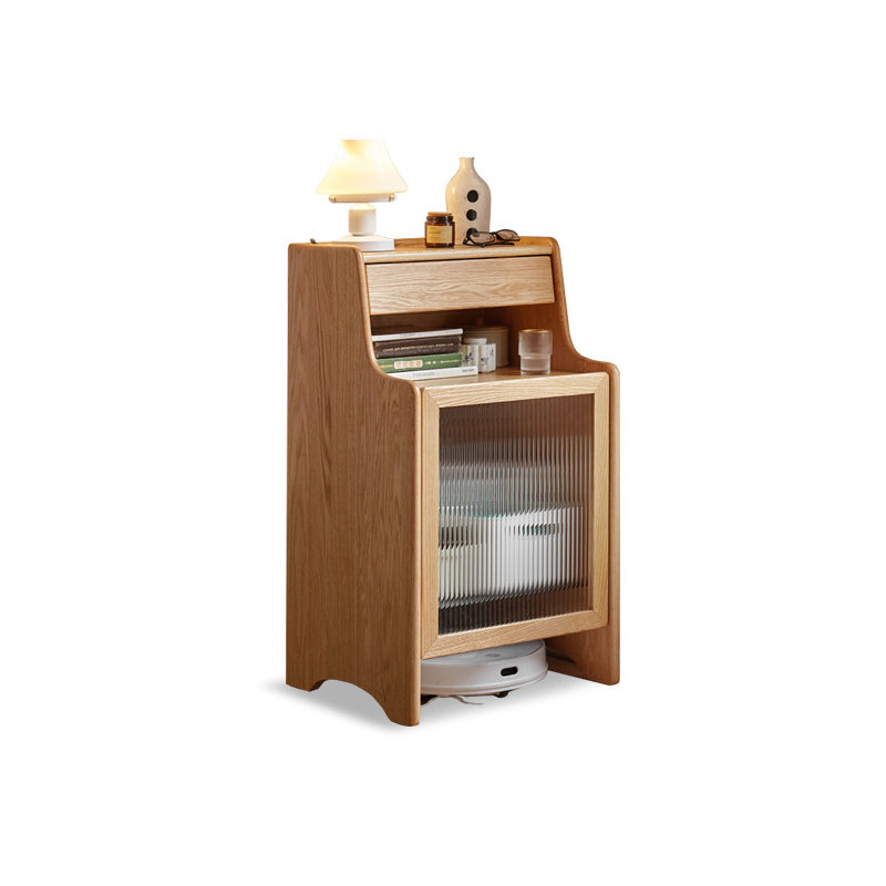 Glass Paned Living Room Contemporary Solid Wood Accent Cabinet with Drawer