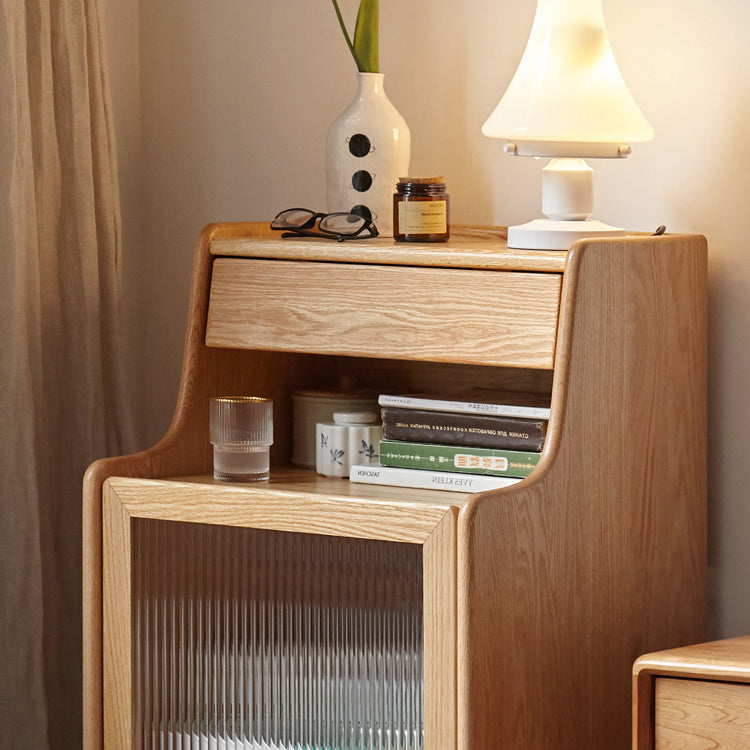 Glass Paned Living Room Contemporary Solid Wood Accent Cabinet with Drawer