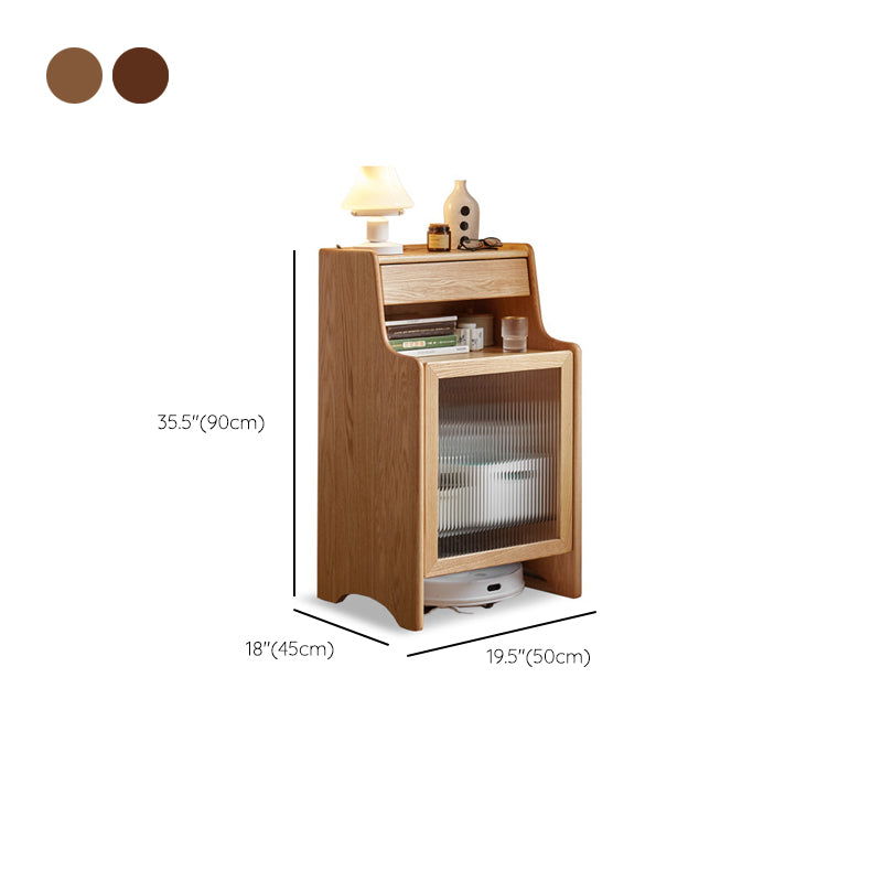Glass Paned Living Room Contemporary Solid Wood Accent Cabinet with Drawer