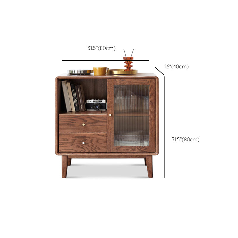 Glass Paned Living Room Solid Wood Standard Accent Cabinet with Shelves