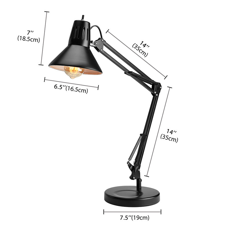 Metallic Black Reading Light Conic Shade 1 Bulbe Style Industrial Style Light Bureau avec bras réglable