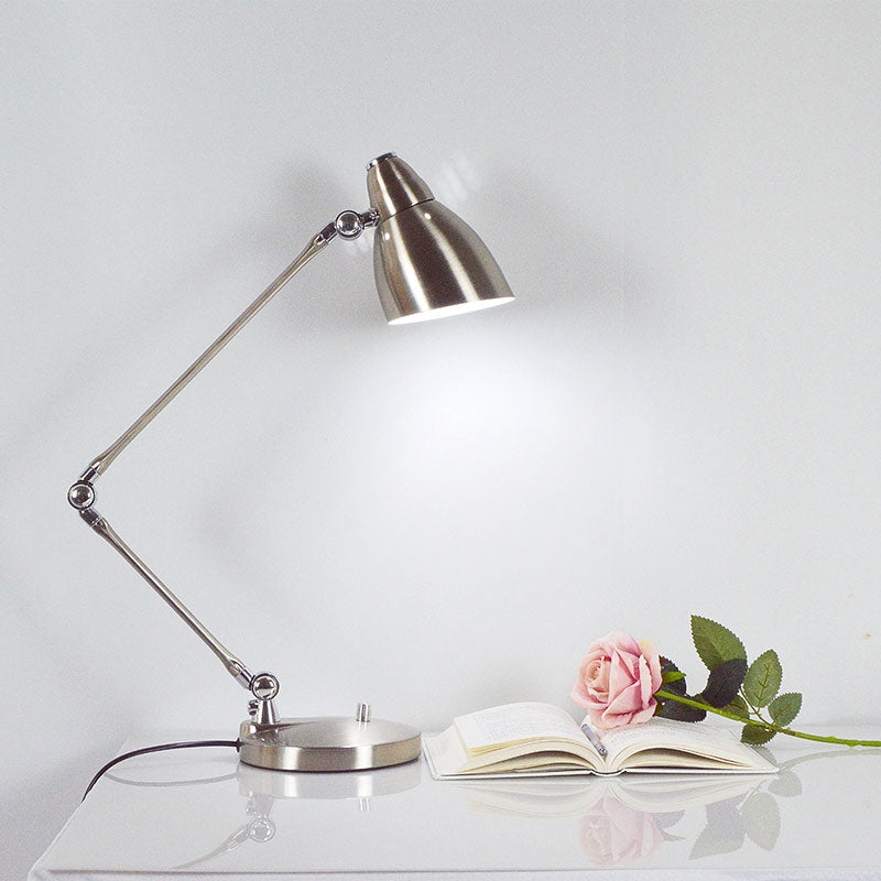 Nickel/Chrome Arm Adjustable Reading Light Industrial Style Metal 1 Light Study Room Desk Lighting