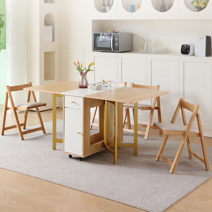 Modern Rectangle Dining Table Wood Drop Leaf Folding for Dining Room