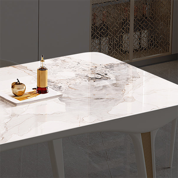 Contemporary White Rectangular Stone Dining Table for Dining Room