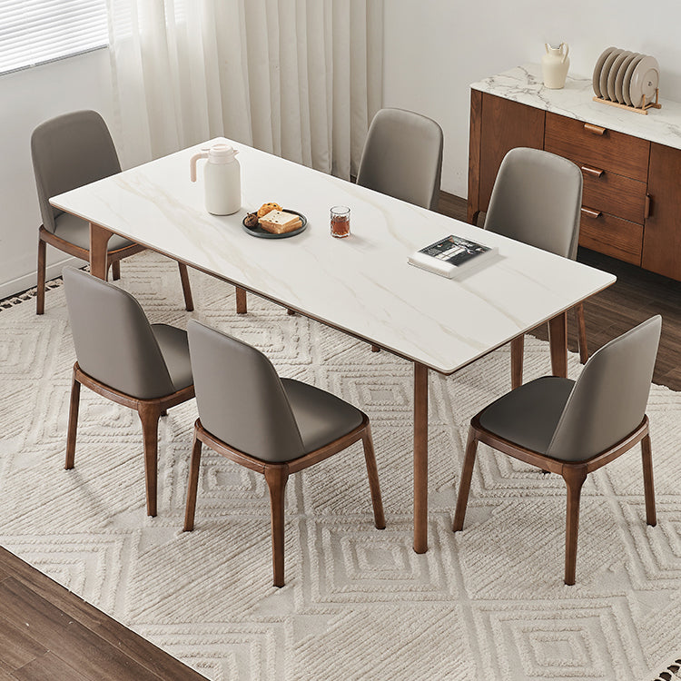 Contemporary White Rectangular Stone Dining Table with 4 Foot