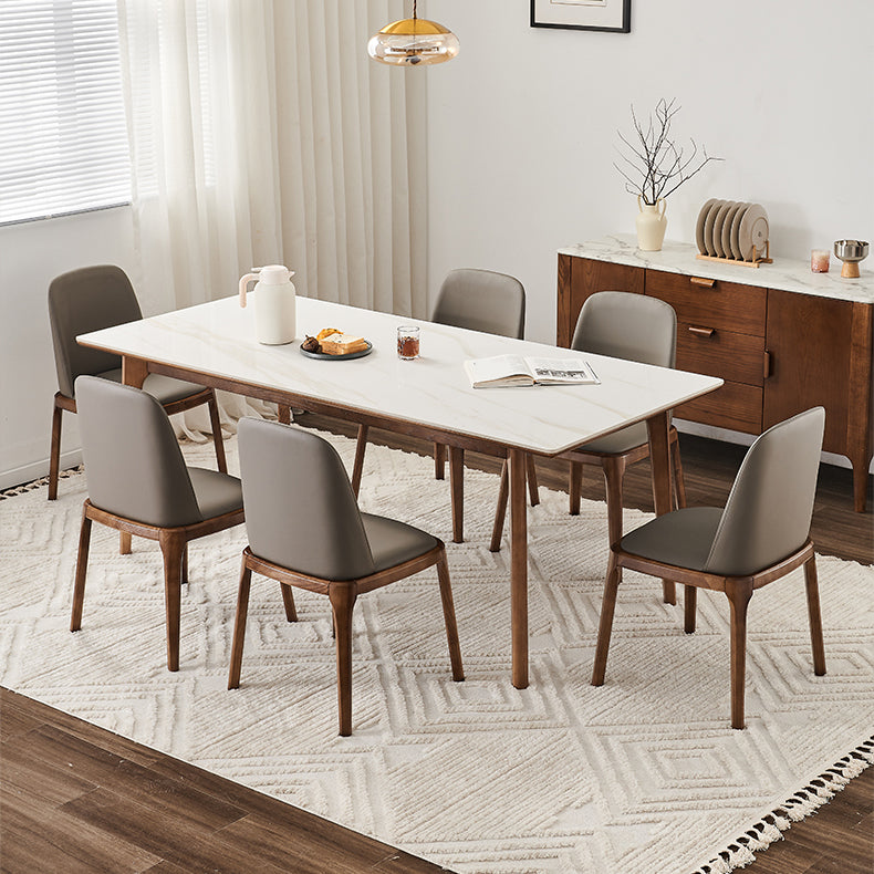 Contemporary White Rectangular Stone Dining Table with 4 Foot