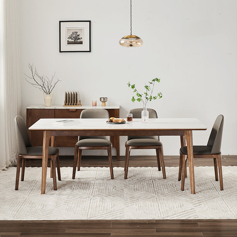 Contemporary White Rectangular Stone Dining Table with 4 Foot