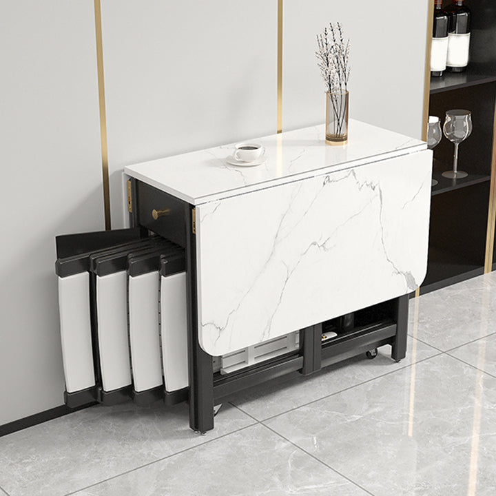 Rectangle Dining Table Stone Drop Leaf Folding for Dining Room