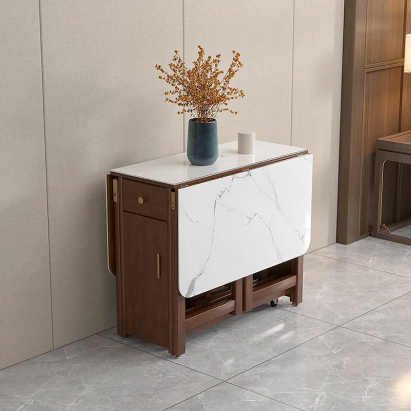 Rectangle Dining Table Stone Drop Leaf Folding for Dining Room