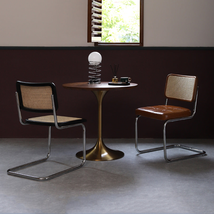 Modern Wood Tabletop Round Dining Table with Metal Tulip Base