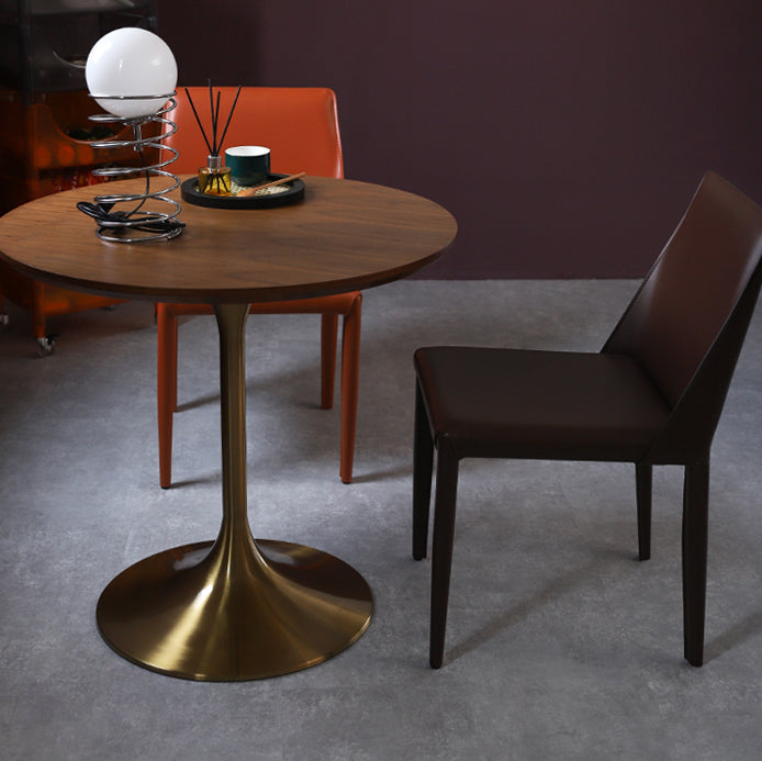 Modern Wood Tabletop Round Dining Table with Metal Tulip Base