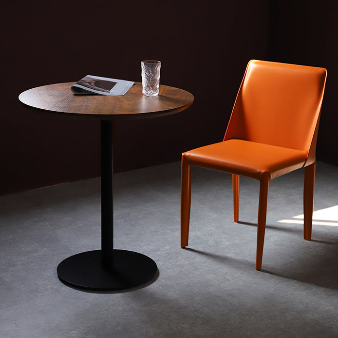 Round Dining Table Modern Wood Tabletop with Metal Pedestal Base