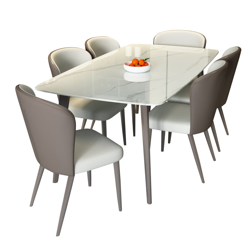 Modern Rectangular White Stone Top Dining Table with 4 Legs Base