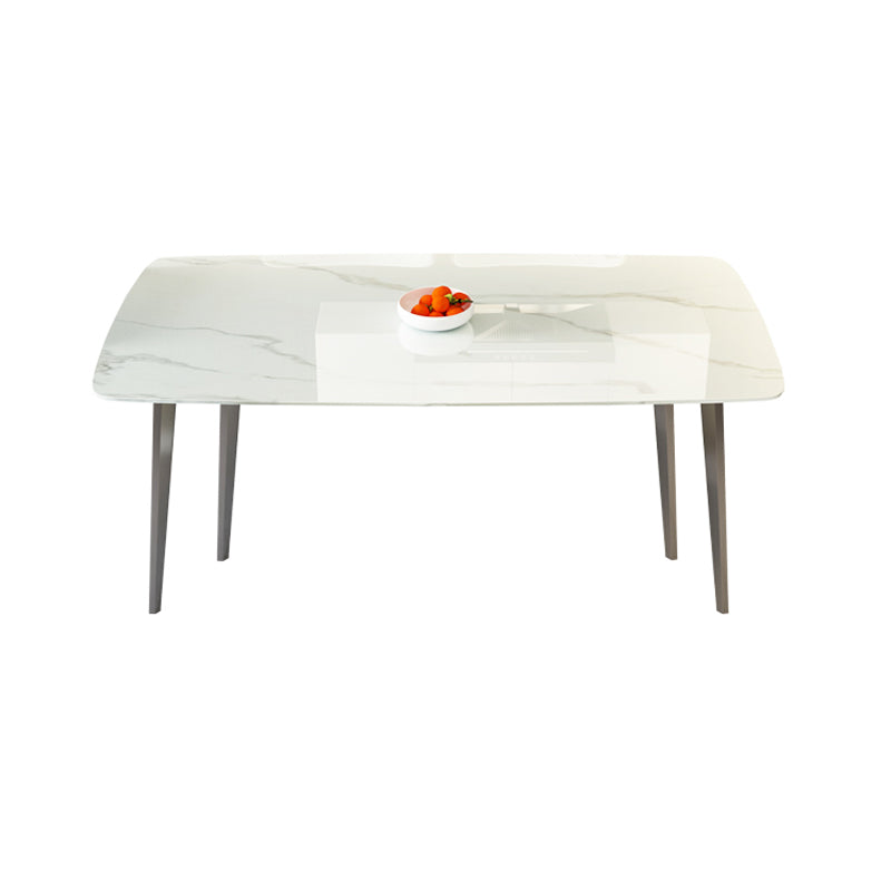Modern Rectangular White Stone Top Dining Table with 4 Legs Base