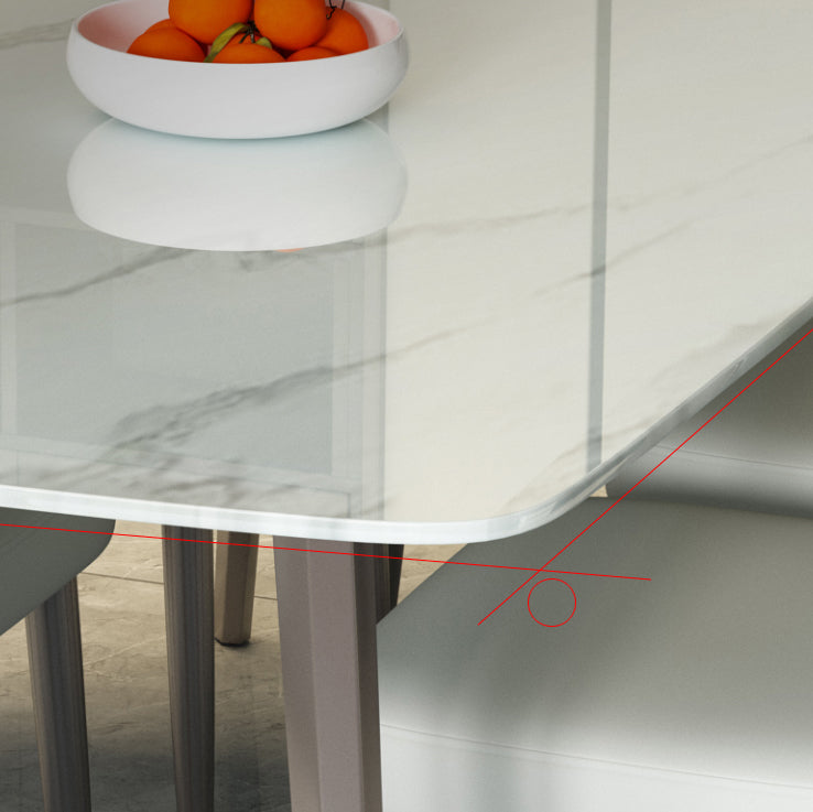 Modern Rectangular White Stone Top Dining Table with 4 Legs Base