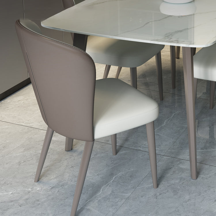 Modern Rectangular White Stone Top Dining Table with 4 Legs Base