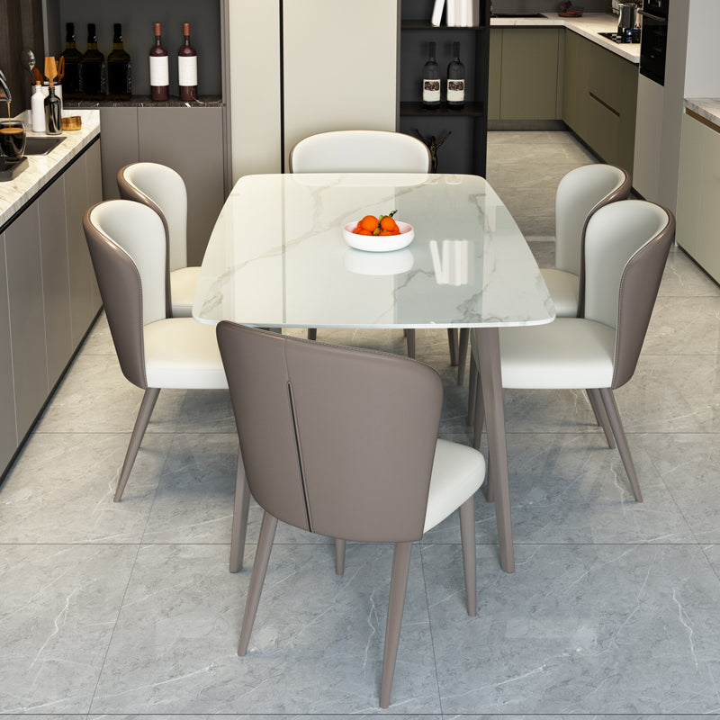 Modern Rectangular White Stone Top Dining Table with 4 Legs Base