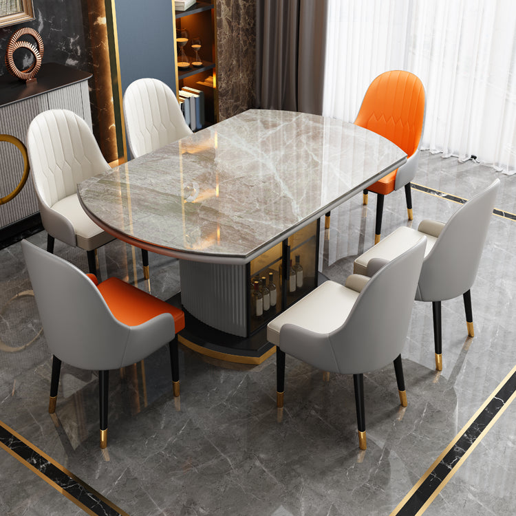 Grey Round Stone Tabletop Extendable Dining Table with Storage