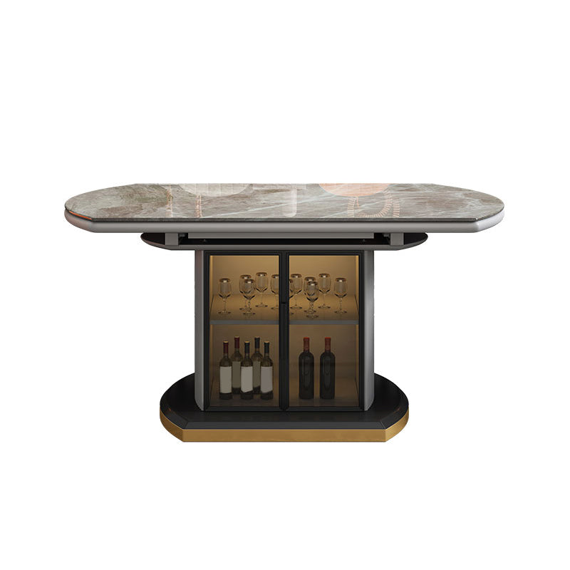 Grey Round Stone Tabletop Extendable Dining Table with Storage