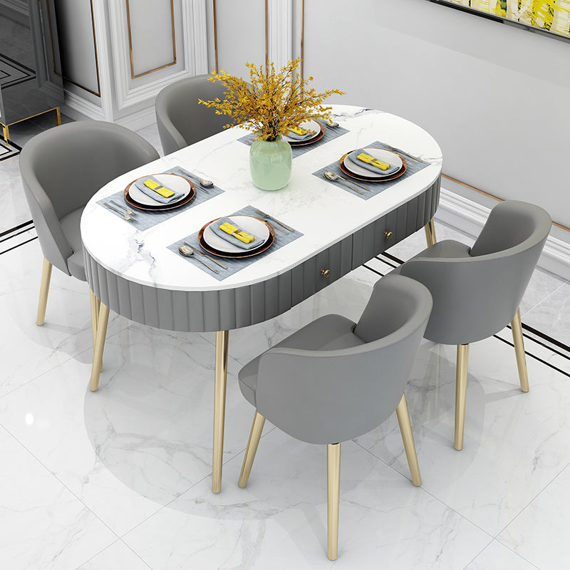4/5 Pieces Oval White Sintered Stone Top Dining Set for Home