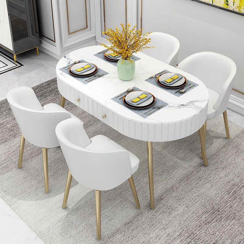 4/5 Pieces Oval White Sintered Stone Top Dining Set for Home